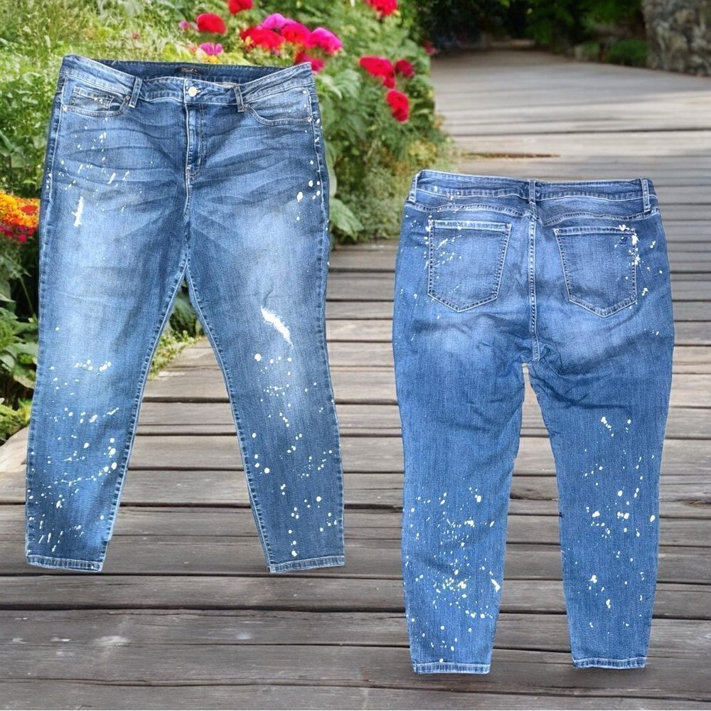 LEVEL Jeans l Ladies Stretch Jeans l Paint-splashed l High-Waist l 18W l EUC